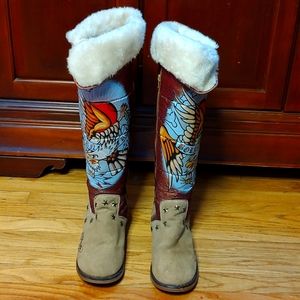 Ed Hardy fur lined over the knee Born Free Boots size 10